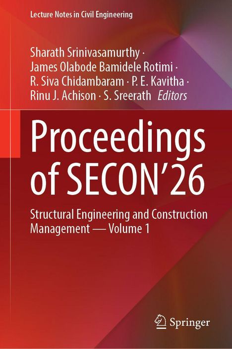 "Proceedings of SECON’26," Autorenliste, "Structural Engineering and Construction Management — Volume 1," Springer-Logo.