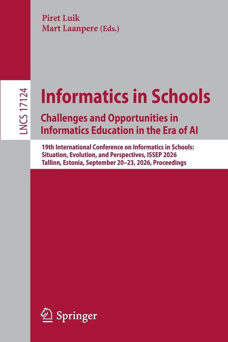 "Informatics in Schools: Herausforderungen und Chancen in der Informatikbildung im Zeitalter der KI." Graues und rotes Design.
