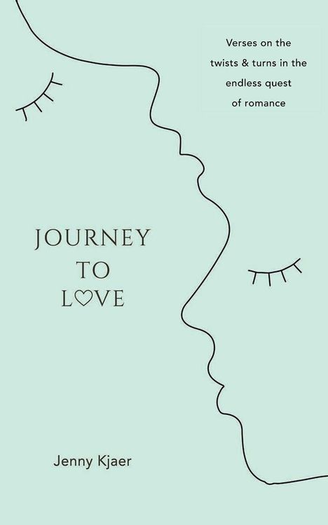 "Verses on the twists & turns in the endless quest of romance." Silhouette von zwei Gesichtern mit geschlossenen Augen.