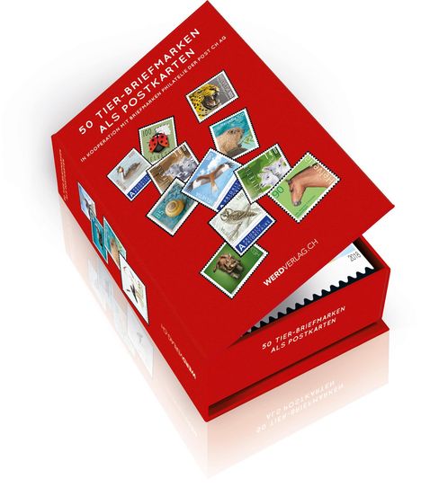 Postkartenbox 50 Tier-Briefmarken als Postkarten, Buch