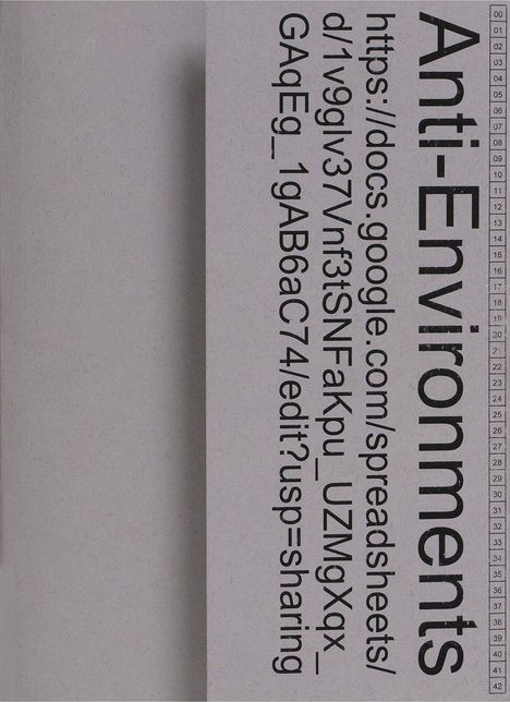 Text zeigt URL zu Google Docs und Titel "Anti-Environments". Links Zahlen entlang des Texts.