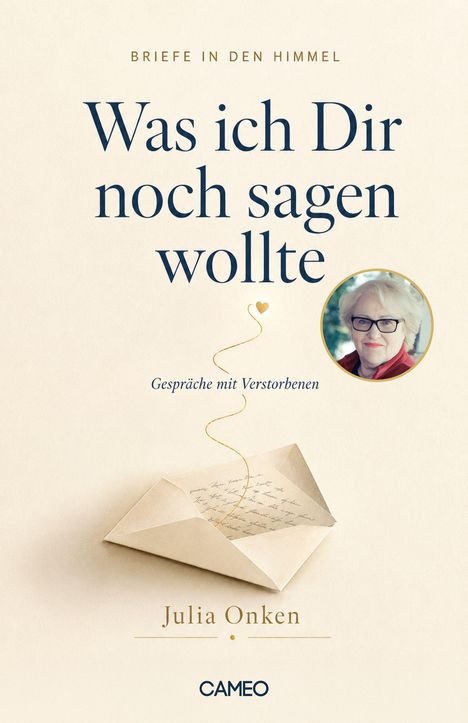 „Was ich Dir noch sagen wollte“. Foto einer älteren Frau, geöffneter Briefumschlag. Buch von Julia Onken.