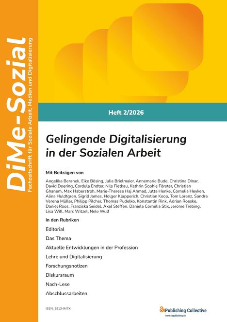 Heft 2/2026: Gelingende Digitalisierung in der Sozialen Arbeit. Orange-gelbes Design, Logo unten rechts.