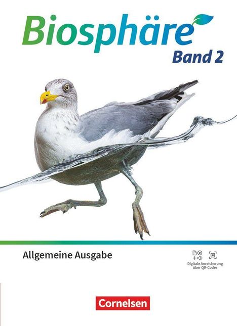 „Biosphäre Band 2. Allgemeine Ausgabe. Cornelsen.“ Eine Möwe läuft über Wasser.