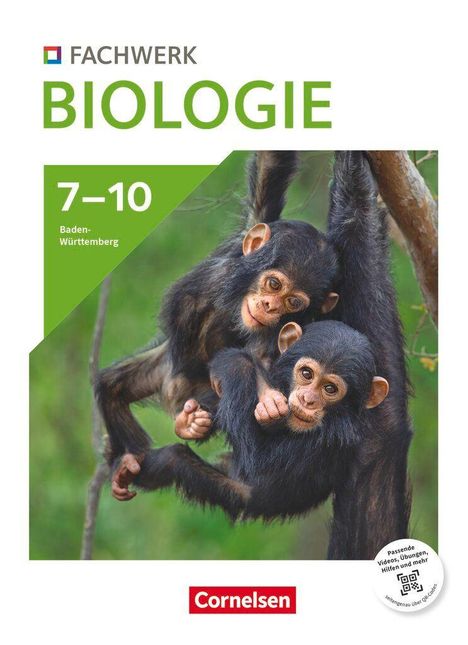"FACHWERK BIOLOGIE 7-10 Baden-Württemberg Cornelsen" Zwei junge Schimpansen hängen an einem Ast.
