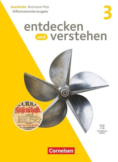Der Text "entdecken und verstehen" dominiert, daneben eine Metall-Schiffsschraube und das Logo "Cornelsen".