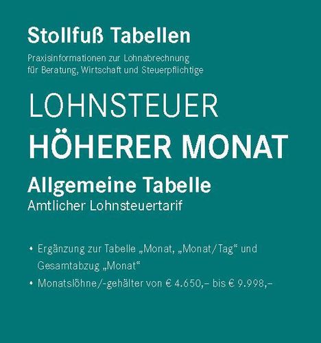 Tabelle, Lohnsteuer 2025 Höherer Monat, Buch