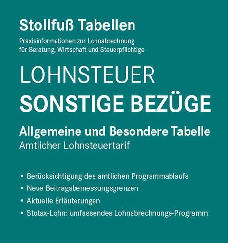 Text über Lohnsteuer und sonstige Bezüge mit Listenpunkten zur Lohnabrechnung auf blaugrünem Hintergrund.