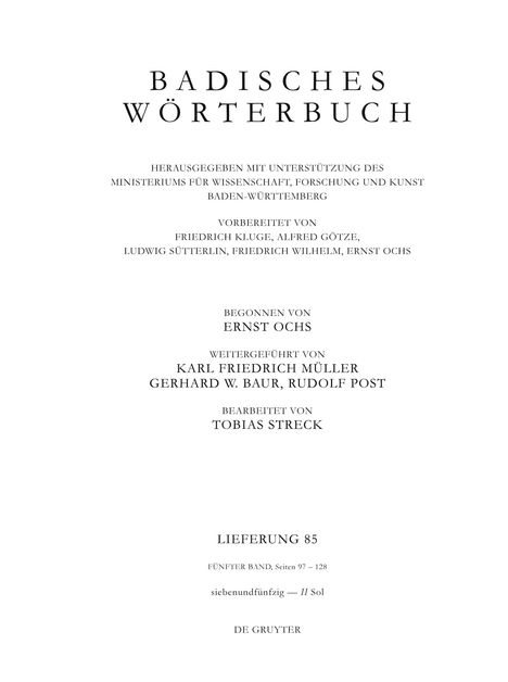 Badisches Wörterbuch, Band V/Lieferung 85, Buch