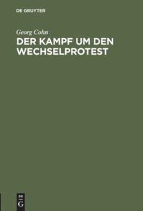 Georg Cohn: Der Kampf um den Wechselprotest, Buch