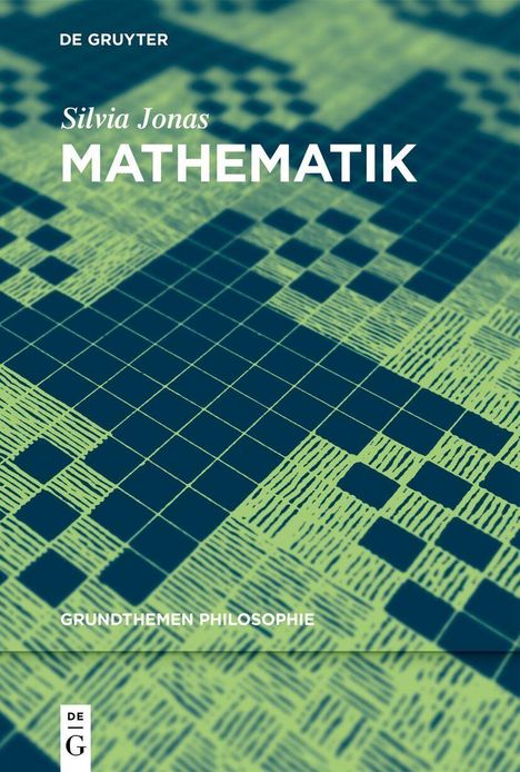 „Silvia Jonas MATHEMATIK“ und „GRUNDTHEMEN PHILOSOPHIE“. Gerastertes, abstraktes Muster mit schraffierten Flächen.