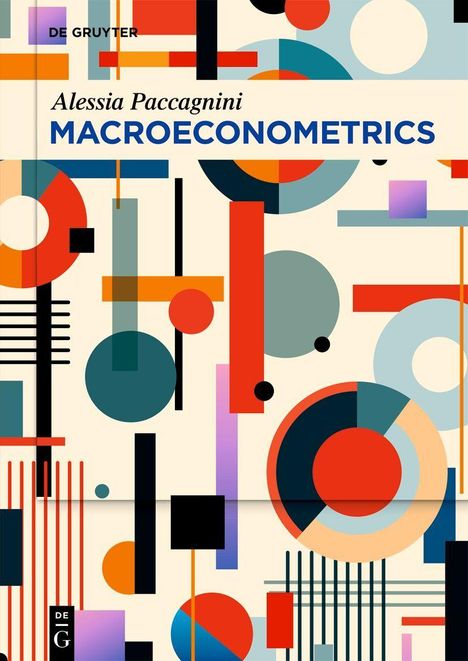 "Alessia Paccagnini MACROECONOMETRICS" steht inmitten bunter geometrischer Formen auf einem grafischen Buchcover.