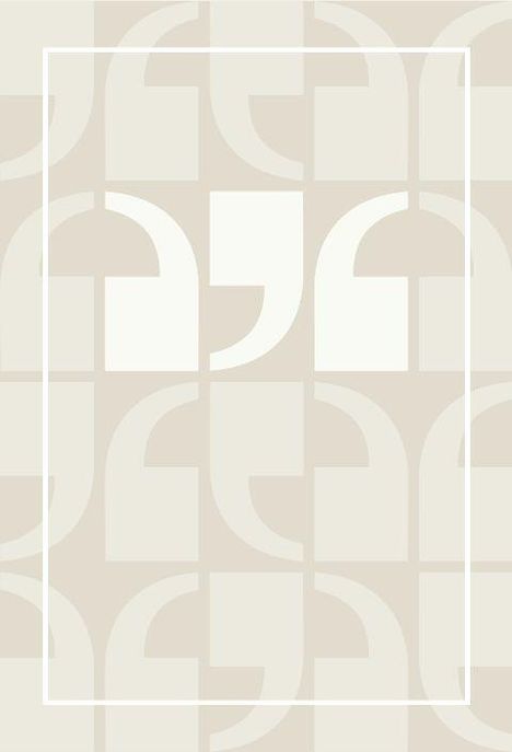 Logo mit sich wiederholenden, stilisierten Anführungszeichen in beige und weiß, umrahmt von einem schmalen weißen Rand.