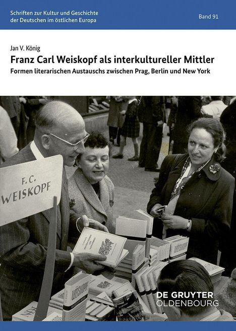 „Franz Carl Weiskopf als interkultureller Mittler“ von Jan V. König. Historische Szene mit Menschen und Büchern.