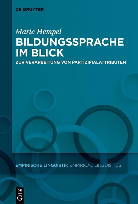 Buchtitel: "Bildungssprache im Blick" von Marie Hempel. Hintergrund mit überlappenden Kreisen in Blautönen.