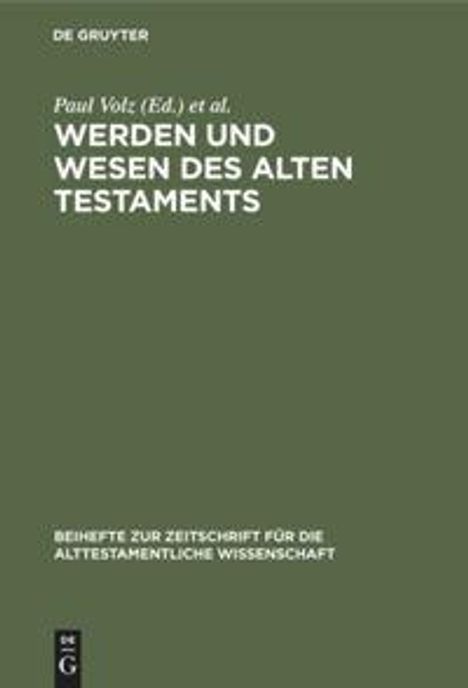 Werden und Wesen des Alten Testaments, Buch