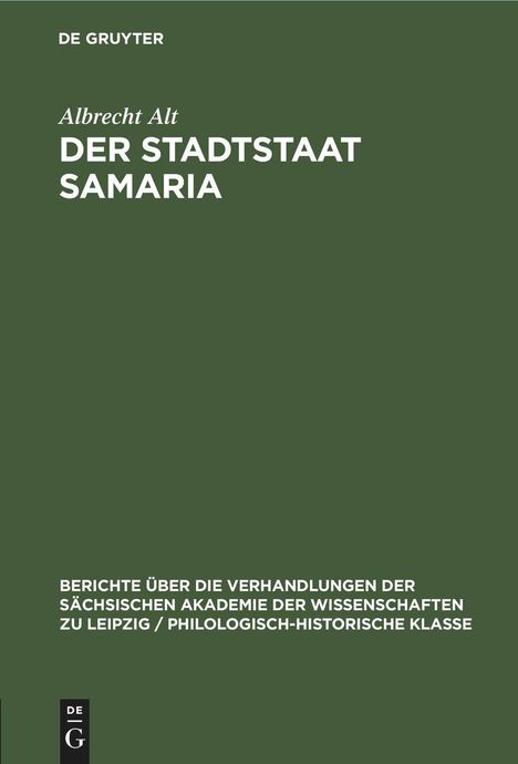 Albrecht Alt: Der Stadtstaat Samaria, Buch