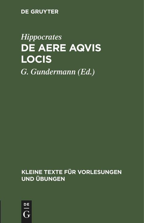 Hippocrates: De Aere Aqvis Locis, Buch