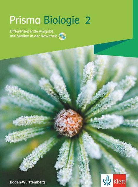 "Prisma Biologie 2", "Differenzierende Ausgabe mit Medien in der NawiThek", "Baden-Württemberg". Foto: Nahaufnahme von gefrorenen Kiefernnadeln.