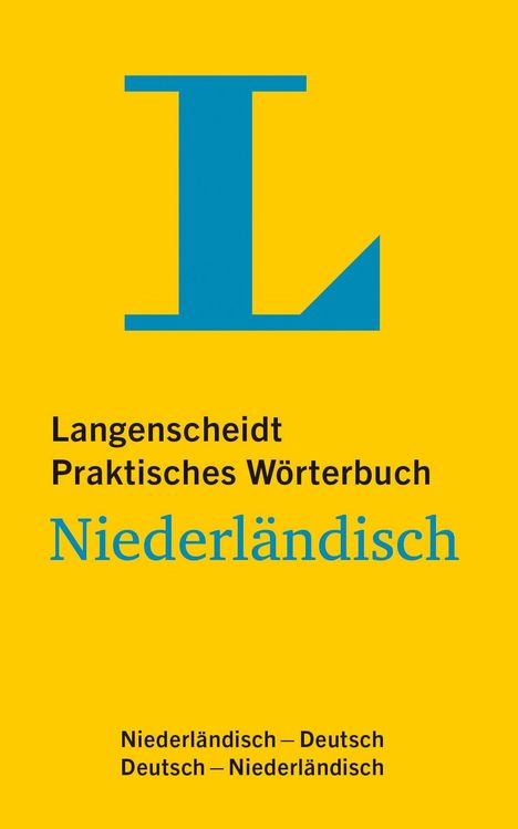 Langenscheidt Praktisches Wörterbuch Niederländisch. Blaues "L" auf gelbem Hintergrund.