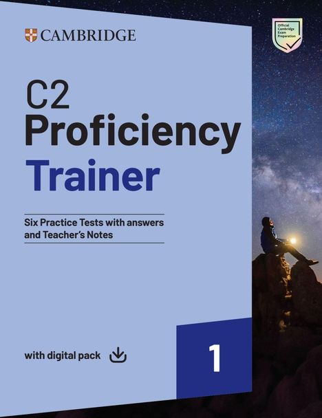 "C2 Proficiency Trainer. Six Practice Tests with answers and Teacher’s Notes. with digital pack. Eine Person sitzt auf einem Felsen."