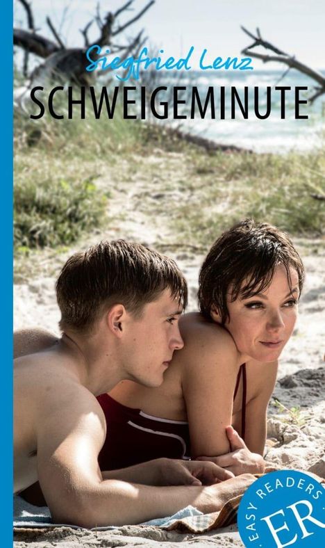 Zwei Personen liegen am Strand. Oben steht: "Siegfried Lenz SCHWEIGEMINUTE". Unten ist ein "EASY READERS ER" Logo.