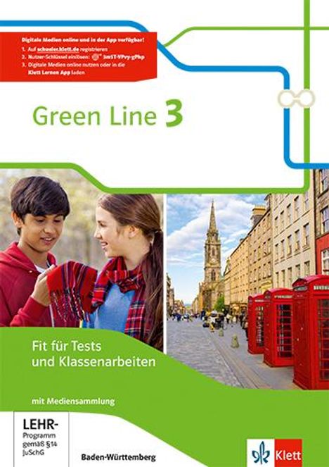 Green Line 3. Fit für Tests und Klassenarbeiten. Arbeitsheft mit Lösungsheft und Mediensammlung. Baden-Württemberg ab 2016, 1 Buch und 1 Diverse