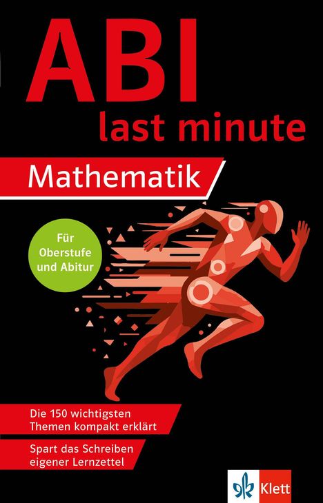 "ABI last minute Mathematik", "Für Oberstufe und Abitur". Rote Figur im Laufschritt, dynamisches Design.