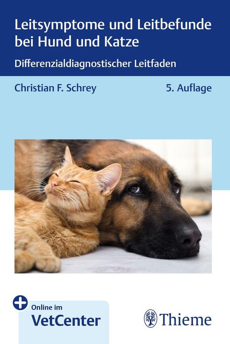 Buchcover mit Text: "Leitsymptome und Leitbefunde bei Hund und Katze". Hund und Katze liegen entspannt zusammen.
