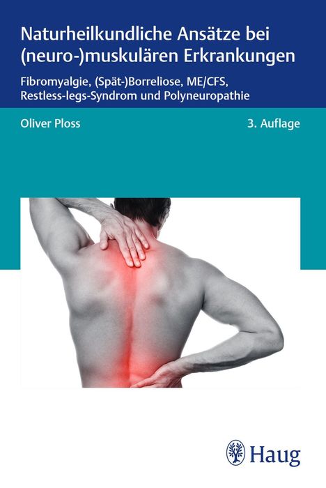 "Naturheilkundliche Ansätze bei (neuro-)muskulären Erkrankungen" steht oben, darunter Rücken mit roter Schmerzmarkierung.