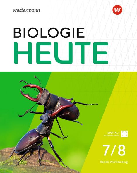 "BIOLOGIE HEUTE 7/8 Baden-Württemberg DIGITAL+ mit digitalen Medien. Ein Hirschkäfer auf grünem Hintergrund."