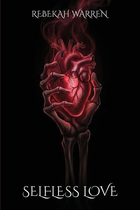 „Rebekah Warren“, „Selfless Love“. Skelett-Hand hält leuchtendes anatomisches Herz.