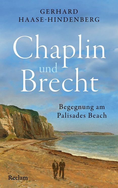 „Gerhard Haase-Hindenberg: Chaplin und Brecht, Begegnung am Palisades Beach.“ Zwei Männer spazieren am Strand.