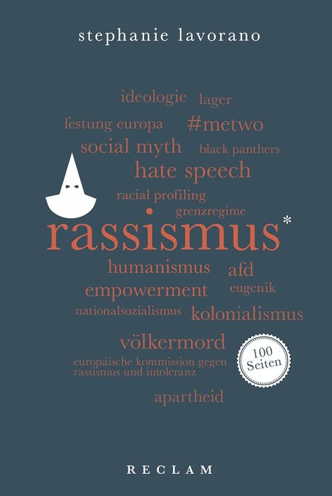 Text: rassismus, hate speech, ideologie, empowerment, völkermord, #metwo. Dunkler Hintergrund, weiße Hexenkopf-Illustration.