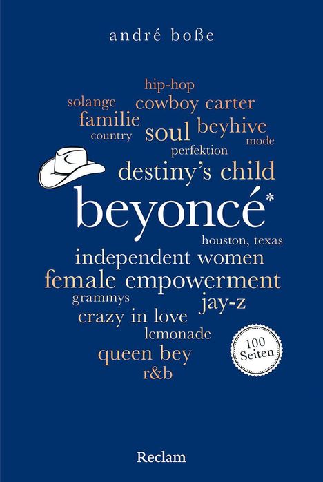 Titel: "beyoncé". Begriffe: "soul", "destiny's child", "female empowerment", "lemonade". Cowboyhut-Illustration.
