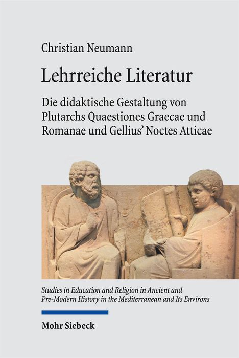 Ein Buchcover mit dem Titel "Lehrreiche Literatur" von Christian Neumann. Unten eine antike Reliefdarstellung.