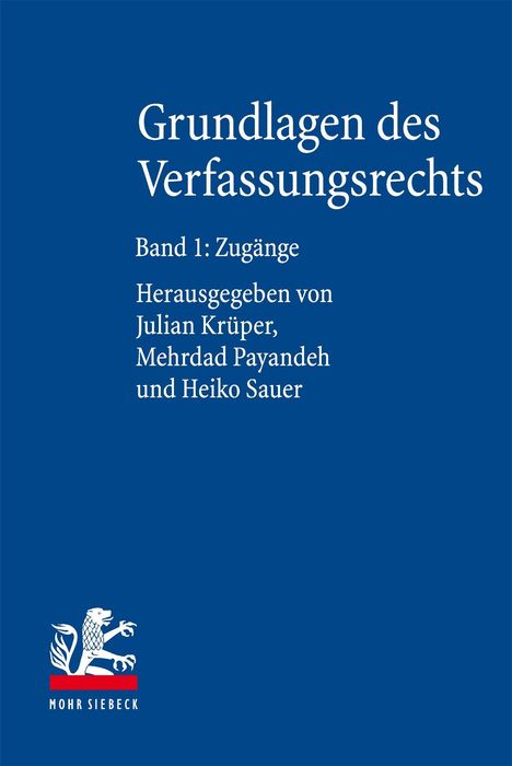 "Grundlagen des Verfassungsrechts Band 1: Zugänge" auf blauem Hintergrund, unten ein Löwen-Logo mit "Mohr Siebeck".