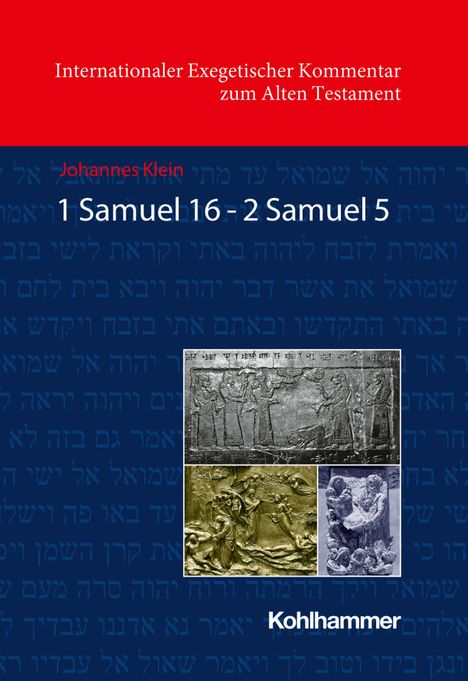 Oben "Internationaler Exegetischer Kommentar zum Alten Testament". Darunter biblische Szenen mit Figuren in Rot, Grau, Gold.