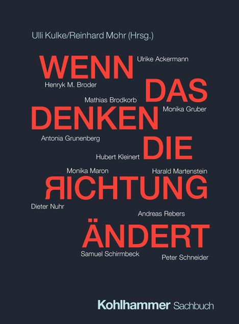 Titel: "Wenn das Denken die Richtung ändert." Herausgeber: Ulli Kulke/Reinhard Mohr. Untertitel: "Warum wir nicht mehr links sind." Kohlhammer Sachbuch. Verschiedene Namen umgeben den Titel.