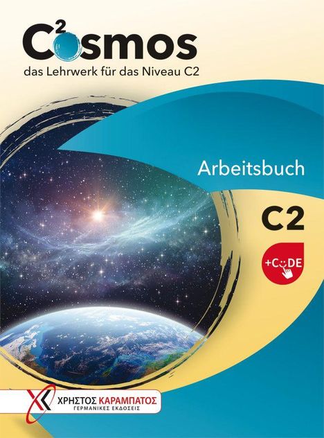 Text: "Cosmos das Lehrwerk für das Niveau C2, Arbeitsbuch, C2". Darstellung: Erde und Galaxie im Hintergrund.
