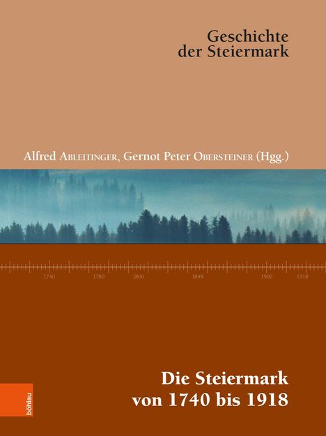 "Geschichte der Steiermark. Alfred Ableitinger, Gernot Peter Obersteiner (Hgg.). Die Steiermark von 1740 bis 1918." Illustration zeigt Bäume im Nebel.