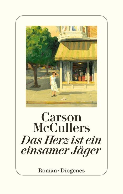 Carson McCullers, Das Herz ist ein einsamer Jäger, Roman, Diogenes. Illustration: Frau vor einem Laden mit Büchern.