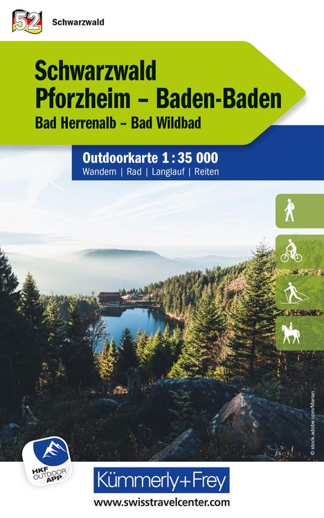 Kümmerly+Frey Outdoorkarte Deutschland 52 Schwarzwald, Pforzheim, Baden-Baden 1:35.000, Karten