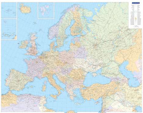 Europakarte politisch Poster 1:4,5 Mio. Plano gerollt in Röhre 126 x 99,6 cm, Karten