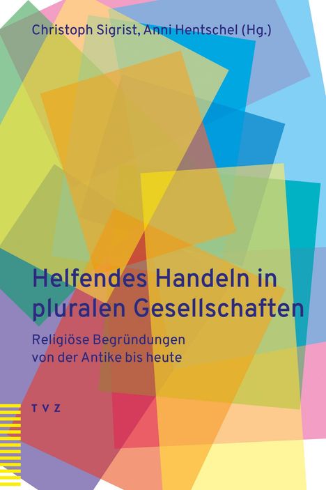 Titel: "Helfendes Handeln in pluralen Gesellschaften". Bunte, überlappende Rechtecke im Hintergrund.