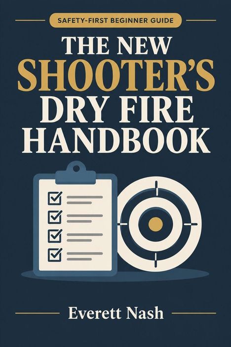 „Safety-First Beginner Guide: The New Shooter’s Dry Fire Handbook“ von Everett Nash. Klemmbrett und Zielscheibe.