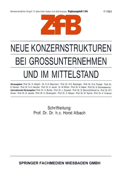 Horst Albach: Neue Konzernstrukturen bei Großunternehmen und im Mittelstand, Buch