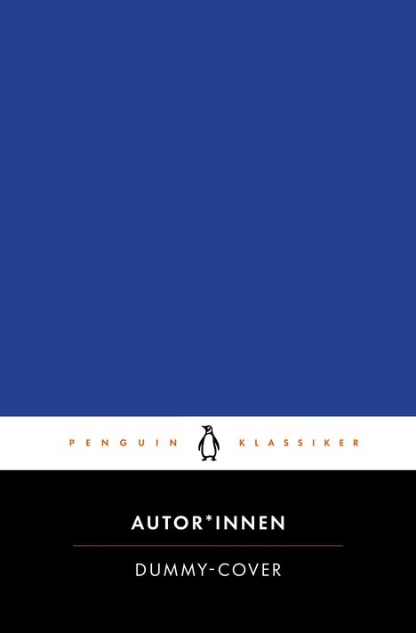 Text: "Autor*innen", "Dummy-Cover". Blaues Oberteil, schwarzer Unterteil. Logo mit Pinguin in der Mitte.