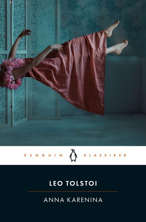 "PENGUIN KLASSIKER" und "LEO TOLSTOI, ANNA KARENINA". Illustration einer schwebenden Person.