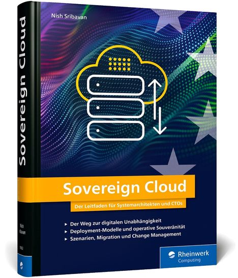 „Sovereign Cloud“, Leitfaden für Systemarchitekten und CTOs. Bunter Hintergrund mit Wolken- und Server-Symbolen.